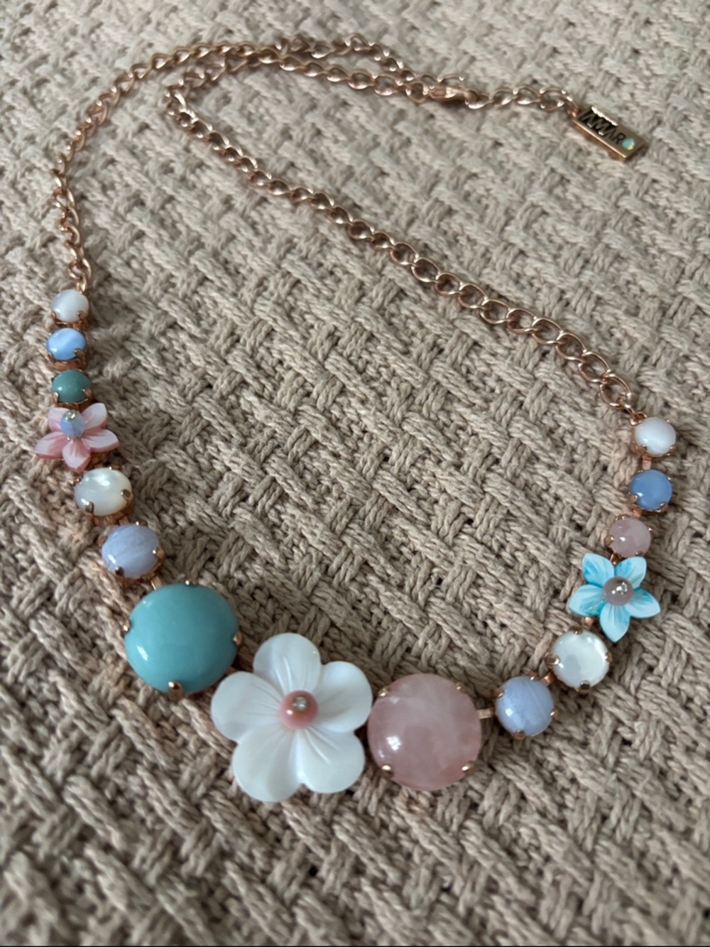 Amaro Floral Pastel Statement Necklace - Pink, Aqua & White